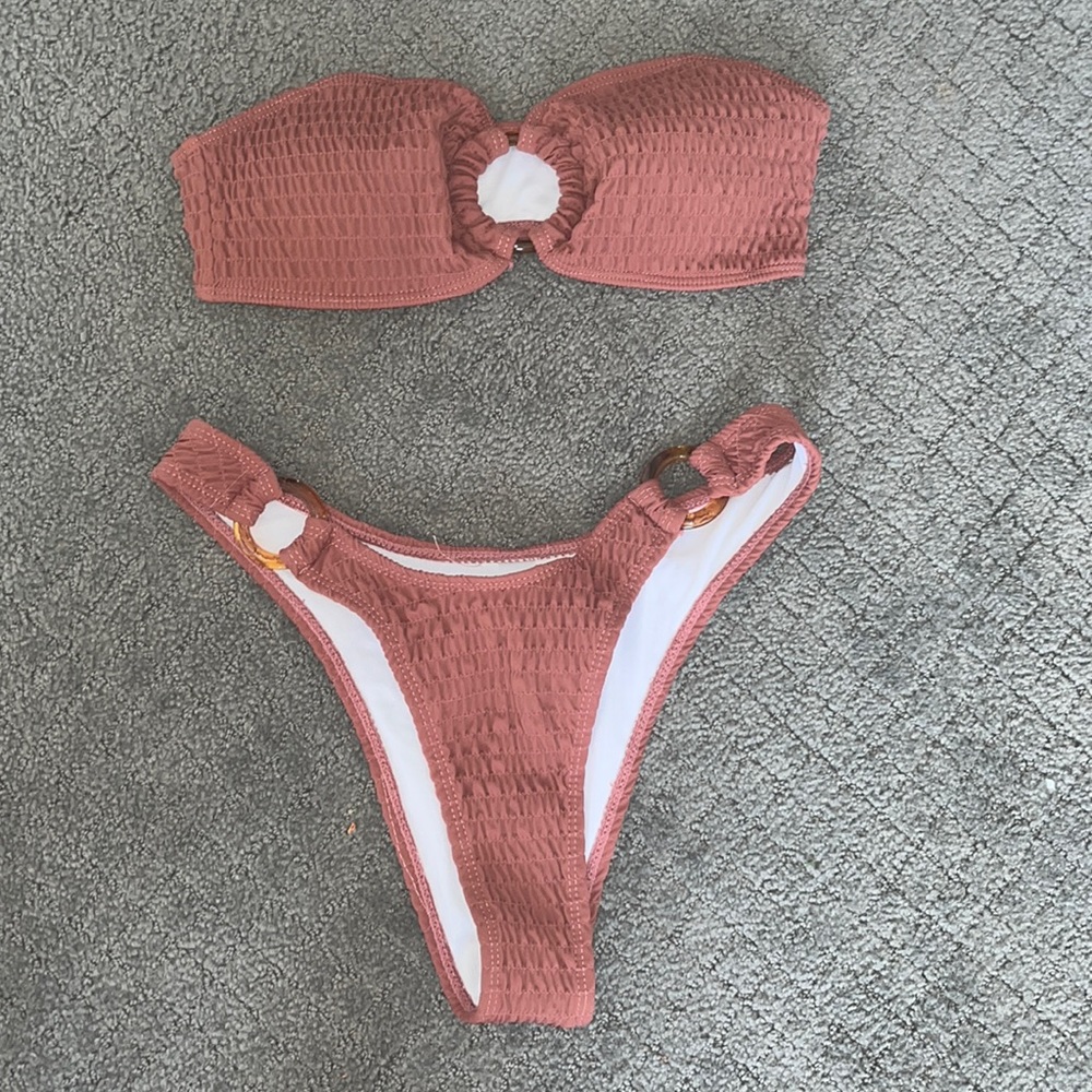 Brown strap less bathing suit